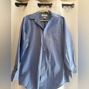 BROOKS BROTHERS SHIRT, Men's 15 1/2 X 33 Traditional BLUE White Plaid, NO IRON